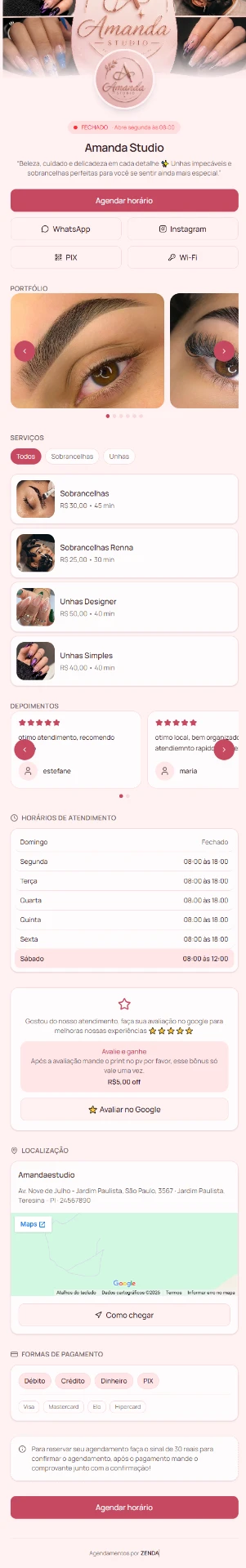 Exemplo real de página de agendamento criada no AZENDA