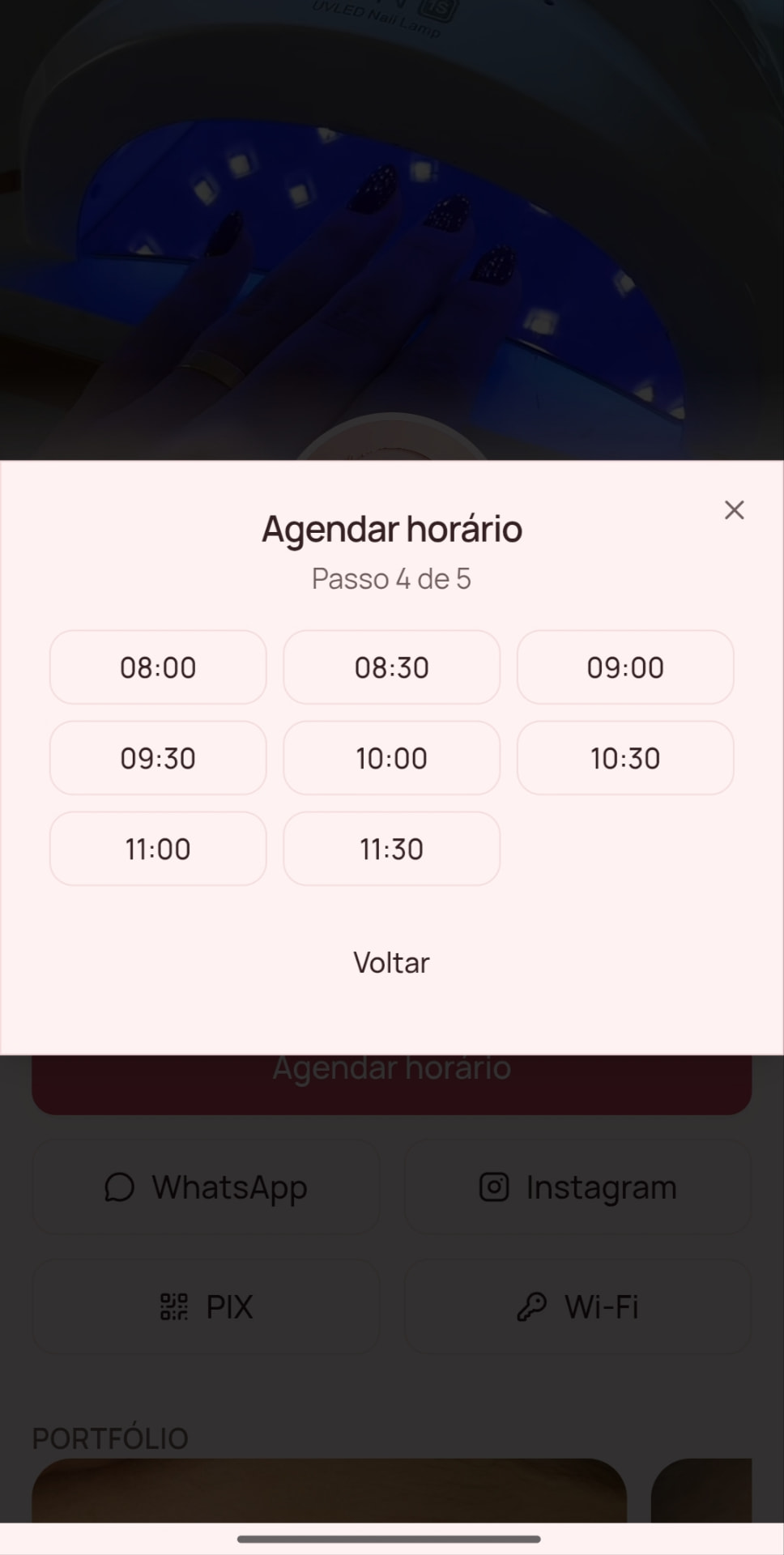 Etapa passo 4 do agendamento: Escolher o horário